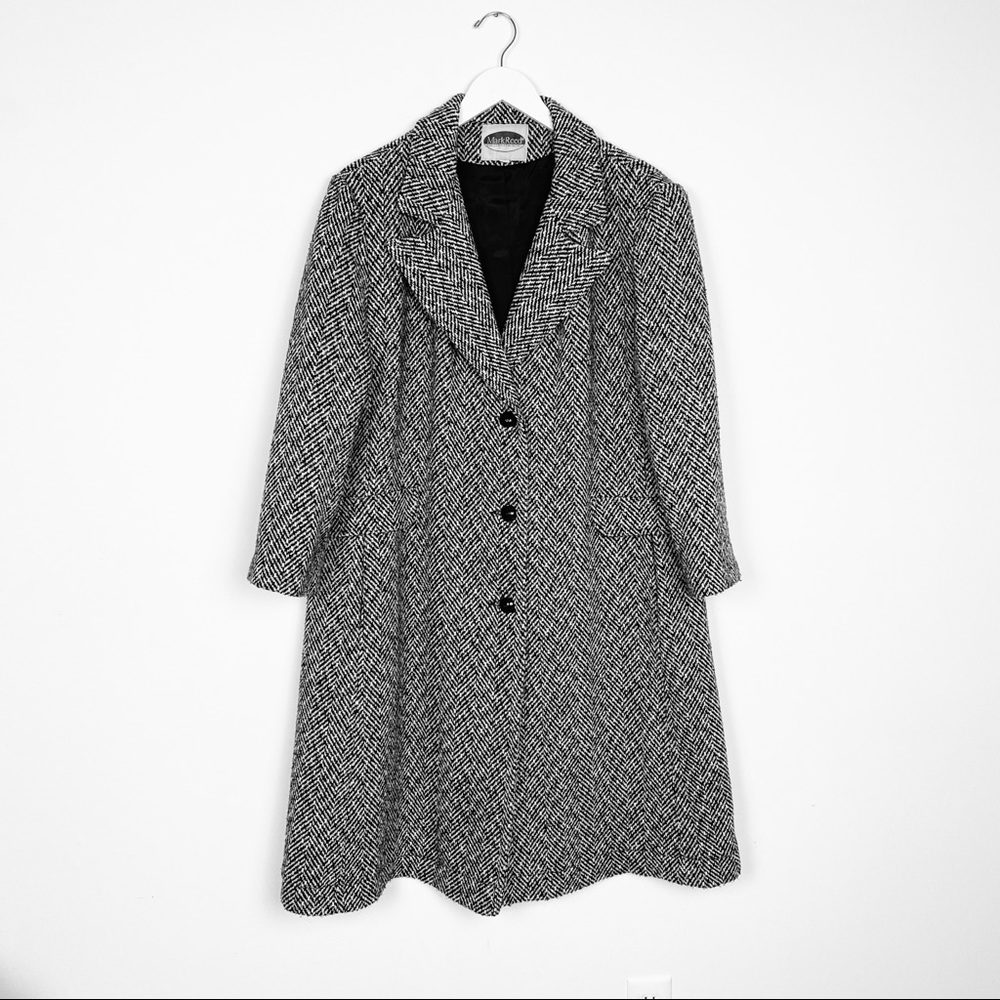 Vintage Black and White Herringbone Coat